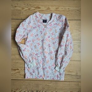 Denver Hayes Pink Butterfly Scrub Jacket Medical Work Top Small